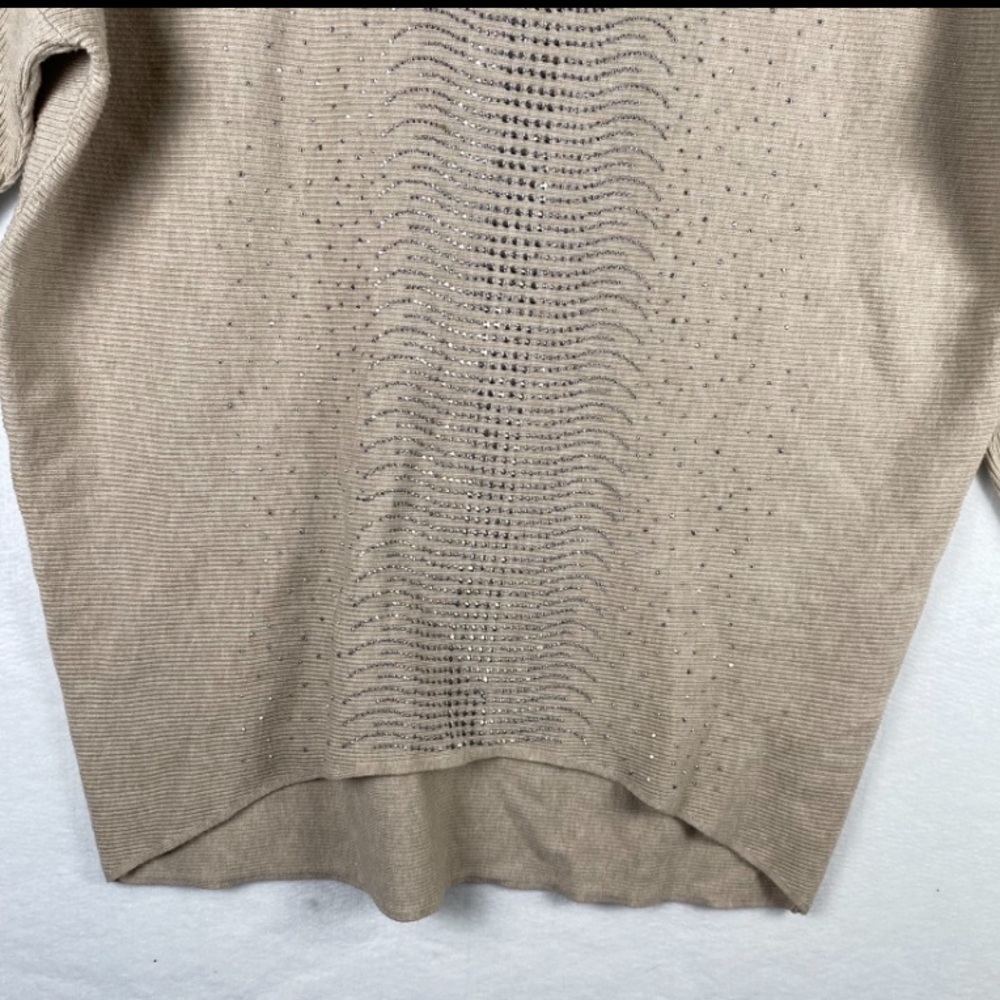 ๐บ 3/$25 ๐บ Vila Milano | Beige Rhinestone 3/4 Sleeve Ribbed Sweater | Womens Sz M - Picture 6 of 9